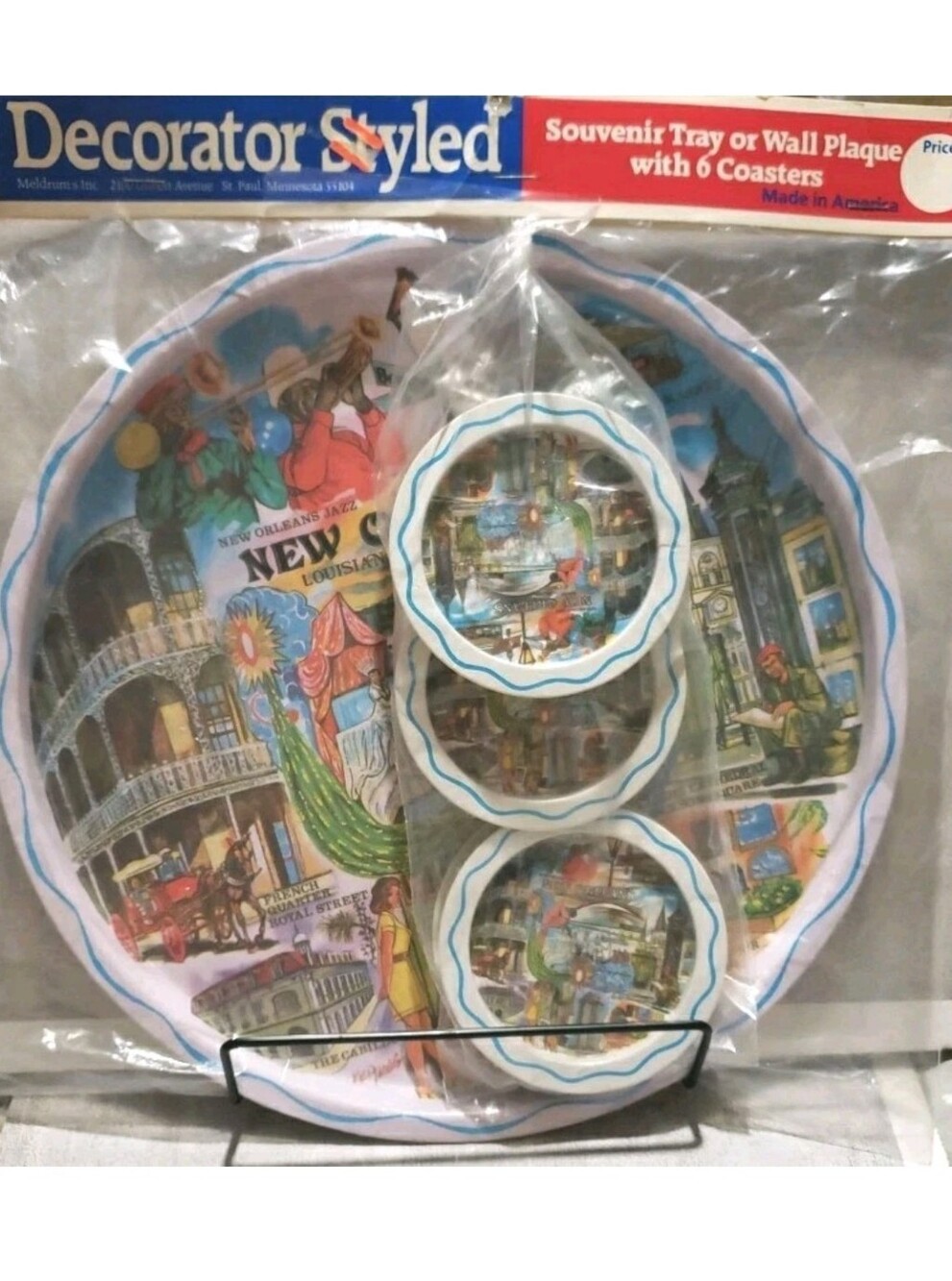 Vtg New Orleans Metal Tray Wall Plaque With 6 Coasters New Sealed